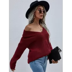 Casual Loose Solid Color V-Neck Sweater Tops