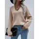 Casual Loose Solid Color V-Neck Sweater Tops