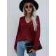 Casual Loose Solid Color V-Neck Sweater Tops