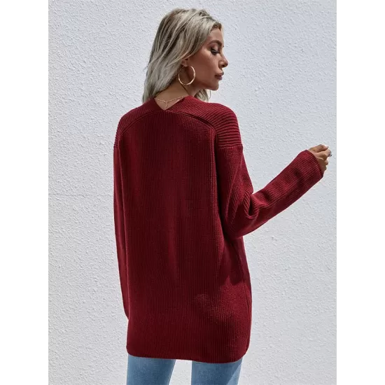 Casual Loose Solid Color V-Neck Sweater Tops