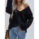 Casual Loose Solid Color V-Neck Sweater Tops