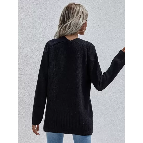 Casual Loose Solid Color V-Neck Sweater Tops