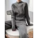 Urban Loose Solid Round-Neck Split-Side Sweater& Wide Leg Pants Suits