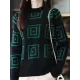 Casual Long Sleeves Loose Contrast Color Plaid Stand Collar Sweater Tops