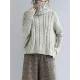 Cable- Knit High-neck Solid Loose Sweater