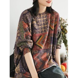 Ethnic Style Round Neck Print Sweater