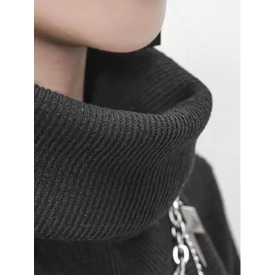 Black Cropped Turtleneck Sweater Dress