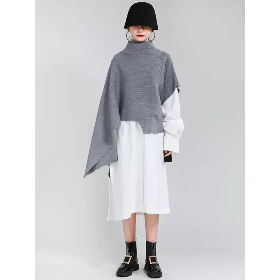 Original Solid High-Neck Irregularity Sweater