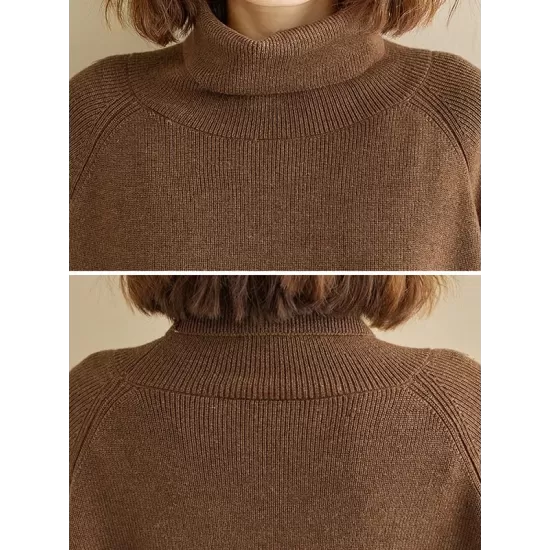 Knitting Pleats Split-Joint High-Neck Pullover Top