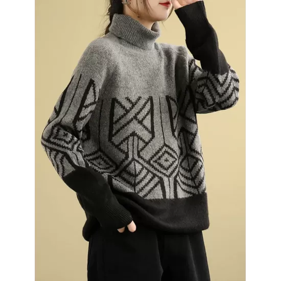 Original Print High-Neck Knitting Sweater