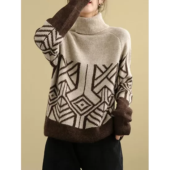 Original Print High-Neck Knitting Sweater