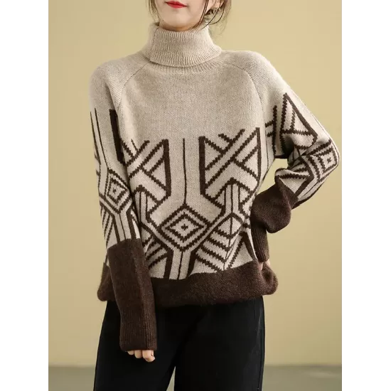 Original Print High-Neck Knitting Sweater