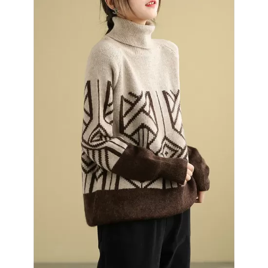 Original Print High-Neck Knitting Sweater