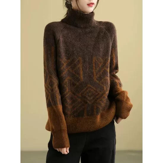 Original Print High-Neck Knitting Sweater