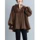 Stylish Knitting Split-Joint Puff Sleeve Shirt Pullover Top