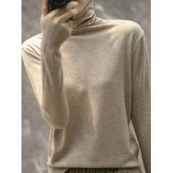 Solid Color Heaps Collar Long Sleeve Knitwear Tops