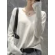 Simple Solid Color V-Neck Long Sleeve Knitwear Tops