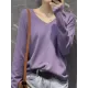 Simple Solid Color V-Neck Long Sleeve Knitwear Tops