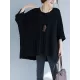 Vintage Loose Solid Color Round-Neck Batwing Half Sleeves Knitting Sweater