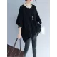 Vintage Loose Solid Color Round-Neck Batwing Half Sleeves Knitting Sweater