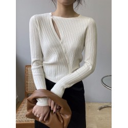 Fashion Asymmetric Solid Color Round-Neck Sweater Top