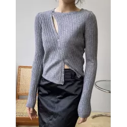 Fashion Asymmetric Solid Color Round-Neck Sweater Top