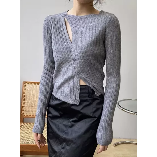 Fashion Asymmetric Solid Color Round-Neck Sweater Top