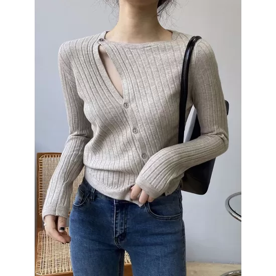 Fashion Asymmetric Solid Color Round-Neck Sweater Top