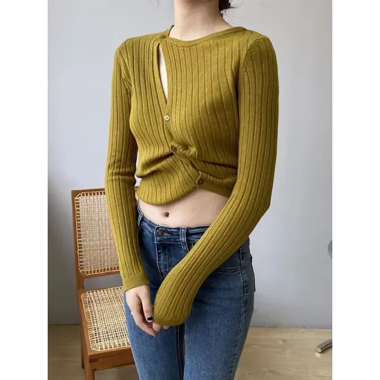 Fashion Asymmetric Solid Color Round-Neck Sweater Top