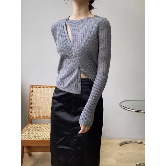 Fashion Asymmetric Solid Color Round-Neck Sweater Top