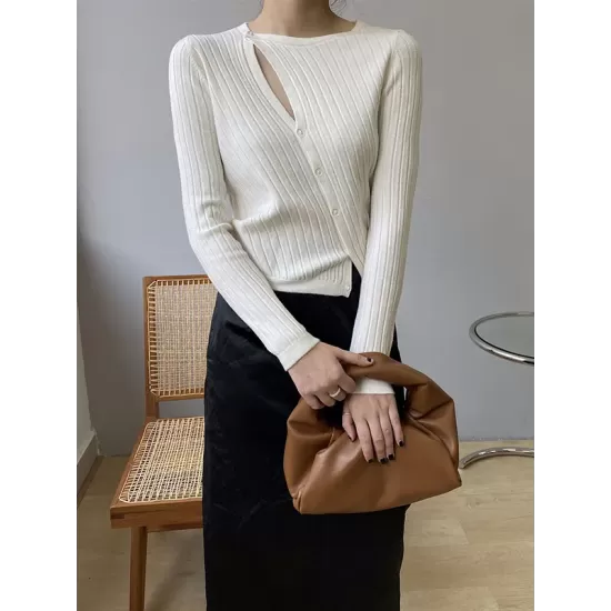 Fashion Asymmetric Solid Color Round-Neck Sweater Top