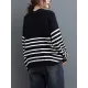 Artistic Retro Casual Loose Striped V-Neck Long Sleeves Knitted Sweater