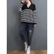 Artistic Retro Casual Loose Striped V-Neck Long Sleeves Knitted Sweater