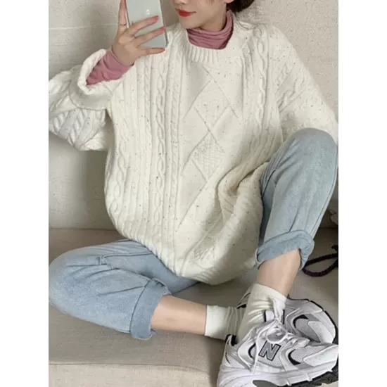 Original Casual Loose Round-Neck Long Sleeves Sweater Tops