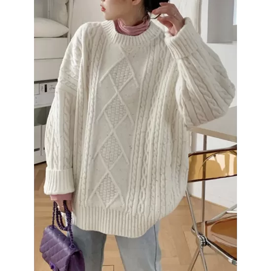 Original Casual Loose Round-Neck Long Sleeves Sweater Tops