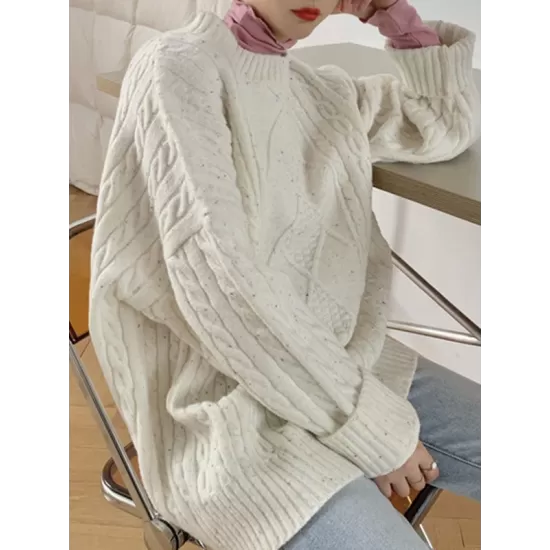 Original Casual Loose Round-Neck Long Sleeves Sweater Tops