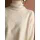 Casual Loose Solid Color Striped High-Neck Long Sleeves Sweater Tops