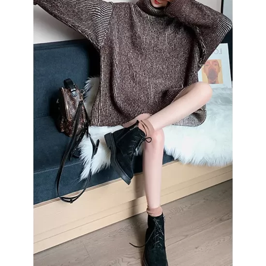 Original Loose Contrast Color High-Neck Long Sleeves Sweater Tops