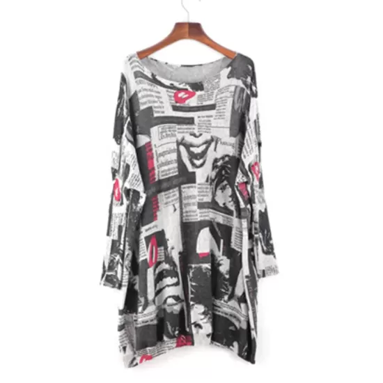 Urban Loose One-Shoulder Printed Split-Joint Sweater