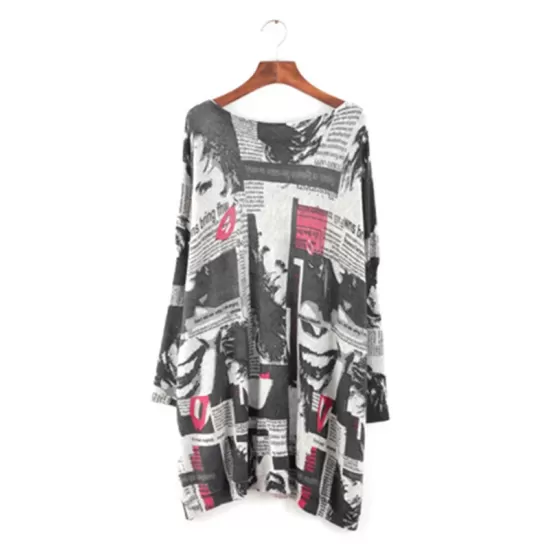 Urban Loose One-Shoulder Printed Split-Joint Sweater