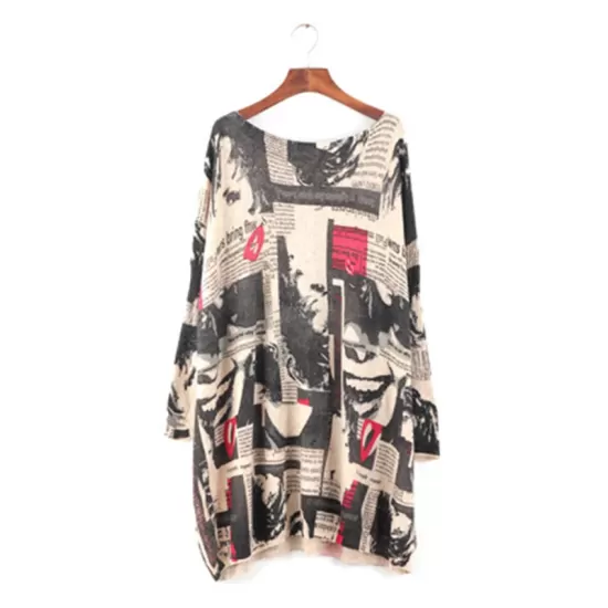 Urban Loose One-Shoulder Printed Split-Joint Sweater