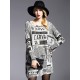 Vintage Loose One-Shoulder Newspaper Printed Split-Joint Sweater