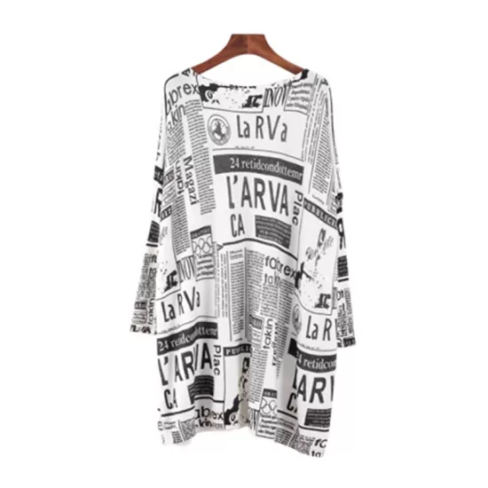 Vintage Loose One-Shoulder Newspaper Printed Split-Joint Sweater