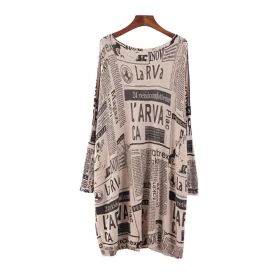 Vintage Loose One-Shoulder Newspaper Printed Split-Joint Sweater