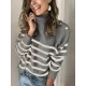 Original Loose Striped Buttoned High-Neck Long Sleeves Sweater Top