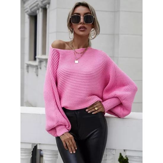 Casual Loose 6 Colors Off-The-Shoulder Long Sleeves Sweater Top