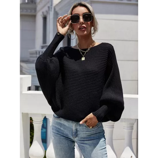 Casual Loose 6 Colors Off-The-Shoulder Long Sleeves Sweater Top