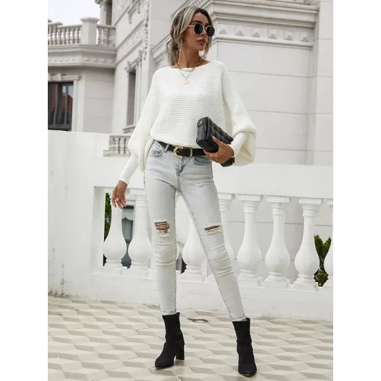 Casual Loose 6 Colors Off-The-Shoulder Long Sleeves Sweater Top