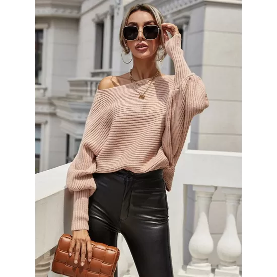 Casual Loose 6 Colors Off-The-Shoulder Long Sleeves Sweater Top