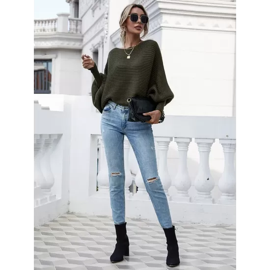 Casual Loose 6 Colors Off-The-Shoulder Long Sleeves Sweater Top